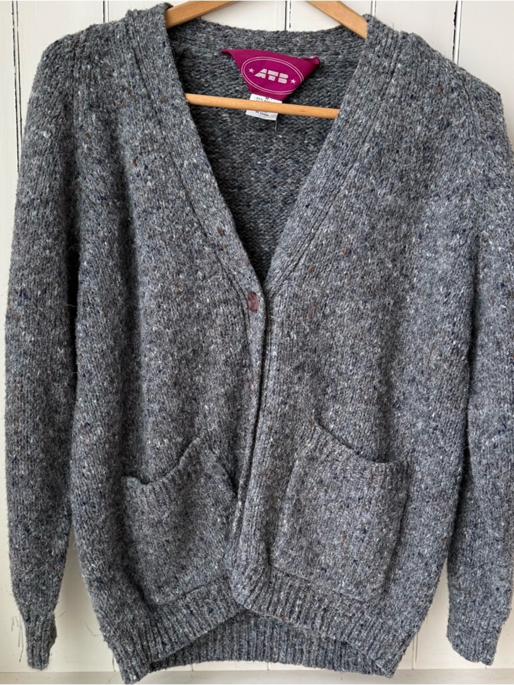 ATB Vintage Gray Speckled V-Neck Cardigan